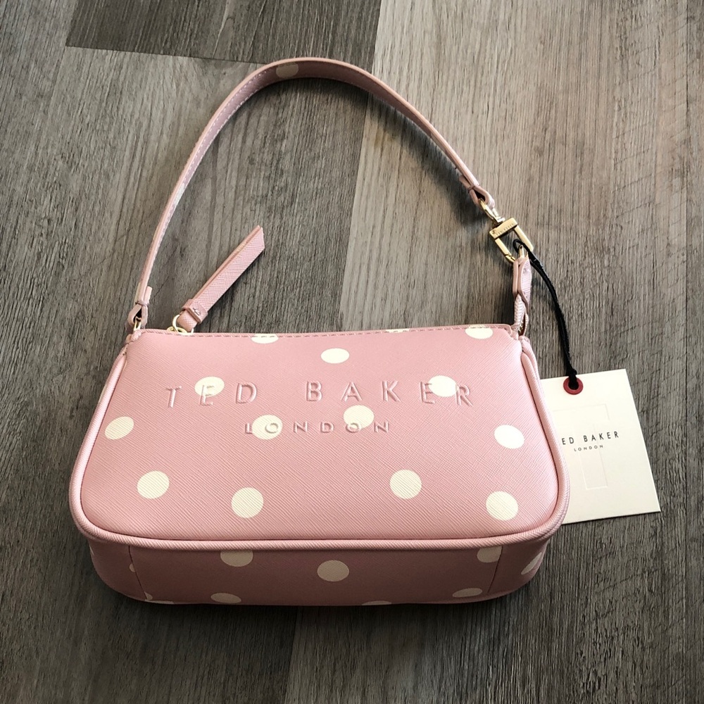 Ted Baker Soft Pink & White Polka Dot Convertible Shoulder Bag Wristlet NWT - Picture 1 of 16